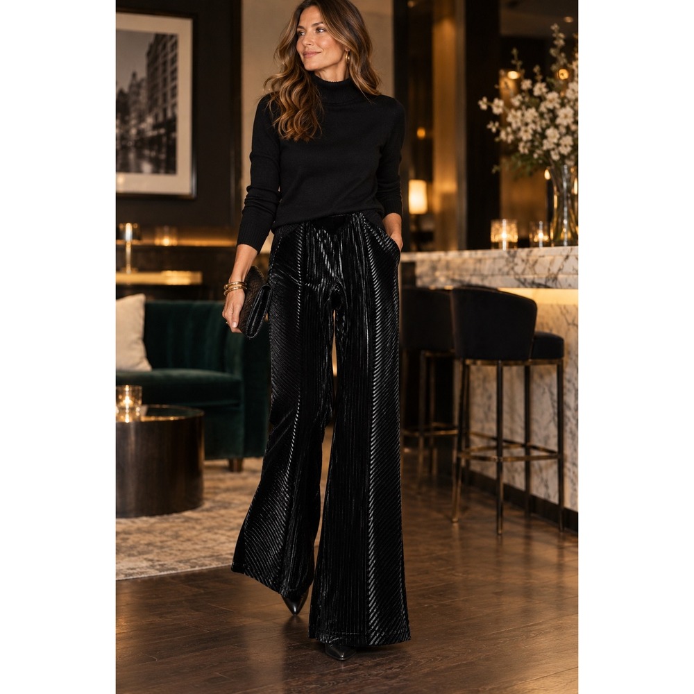 Vintage Havana Velvet Pull On Pants Womens S Black Flare Bell Bottom Y2K Pants
